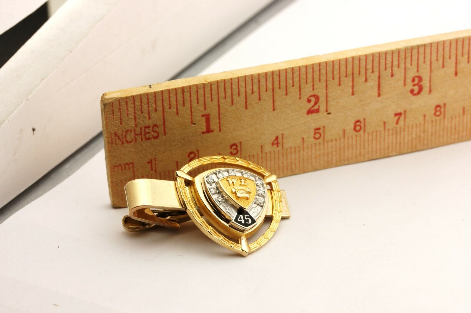 14k yellow gold Western Electric CTO tie clip 0.18ctw diamond 17.61g vintage