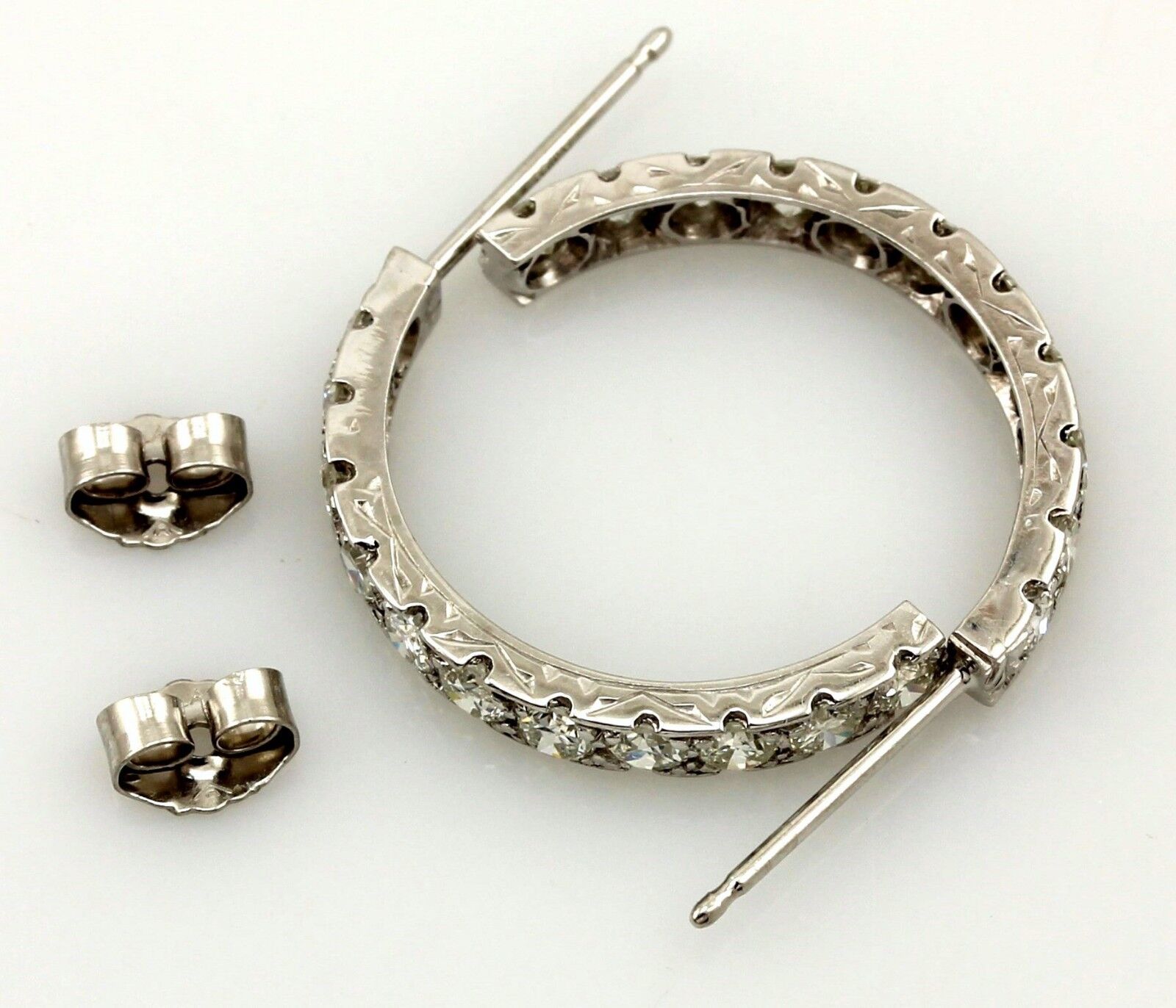 Platinum 1ctw round brilliant diamond half hoop huggie earrings vintage estate