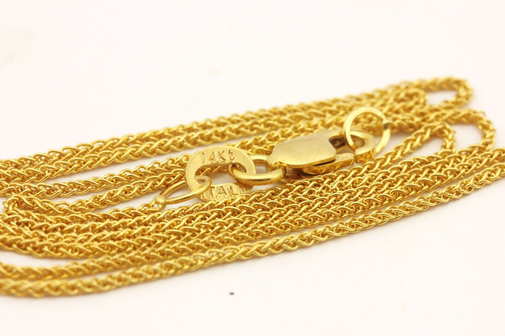 14k yellow gold round wheat chain necklace lobster Italy 16 inch 1.25mm 2.20g