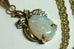 585 14k yellow gold opal diamond 16 inch rope chain necklace 3.3g vintage estate