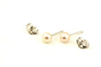 14k white gold 4-4.5mm white round cultured pearl stud earrings NEW