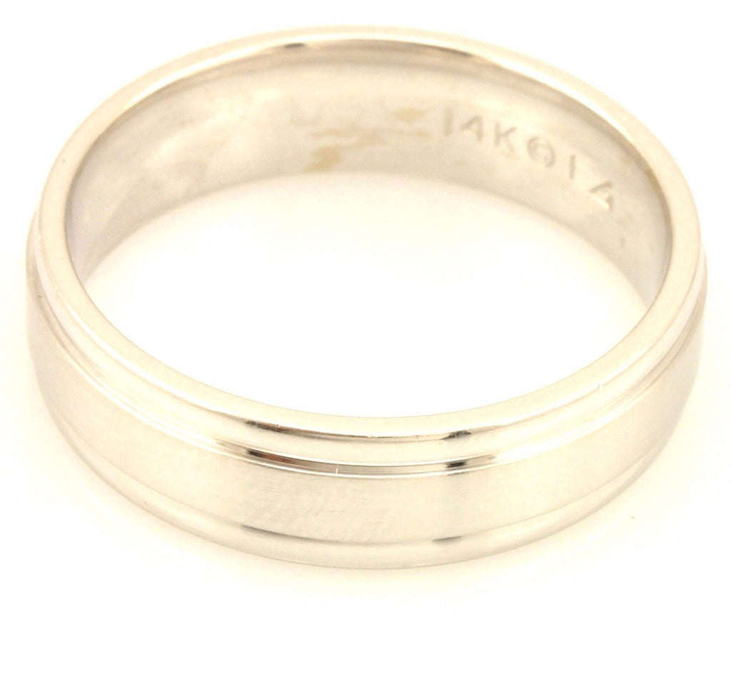 14k white gold Men's 6mm polish edge satin center wedding band sz10 ring 7.58g