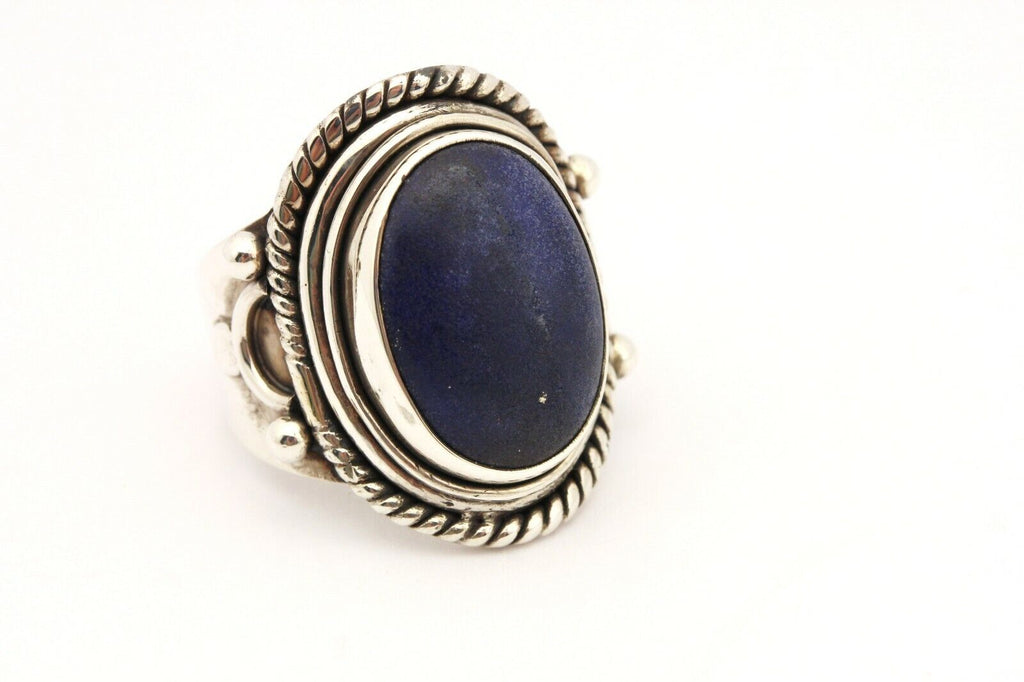 925 sterling silver lapis lazuli ring band size 9 estate 9.5g vintage
