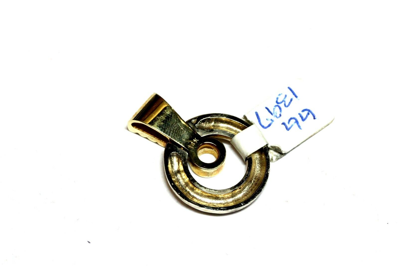 14k two tone gold yellow white round circle slide enhancer pendant 4mm new 10.4g