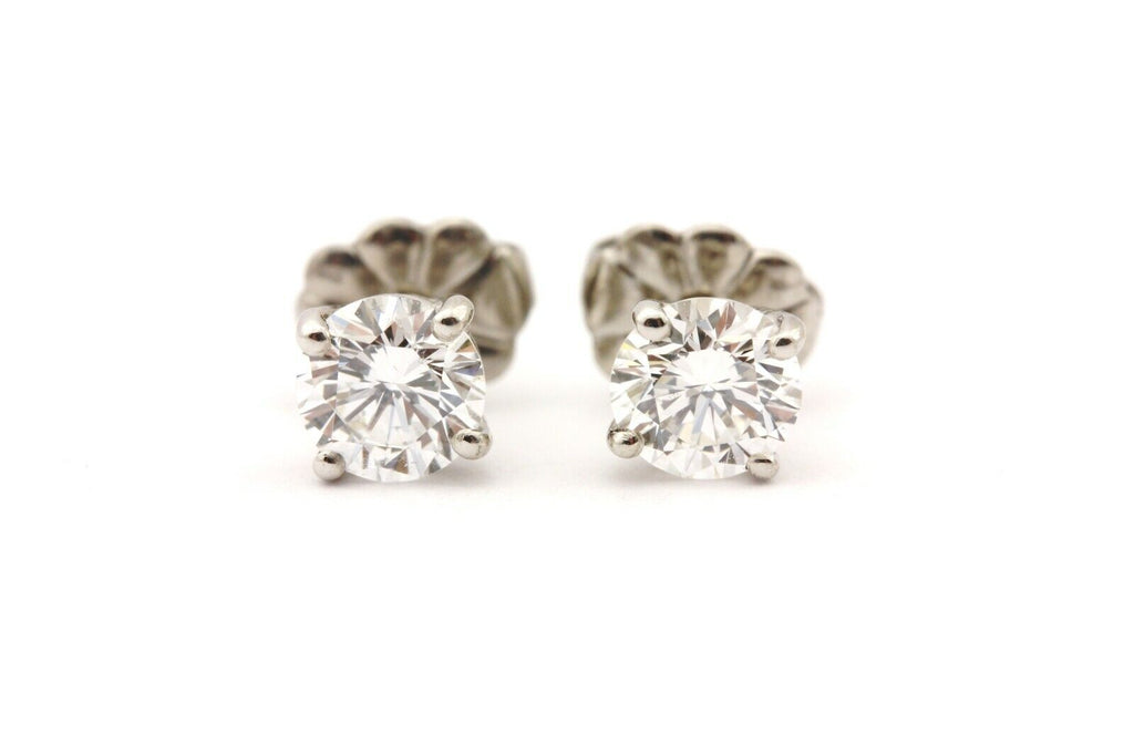platinum round brilliant solitaire diamond stud earrings 4.8mm 0.84ctw 1.41g