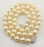 16" 7-7.5mm round cream cultured pearl necklace 14k white gold doubleheart clasp