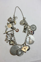 sterling silver 7 inch charm bracelet chain 21 charms estate vintage 45.46g