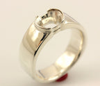 Platinum sterling silver men ring sz 8 band 9x7mm oval half-bezel setting estate