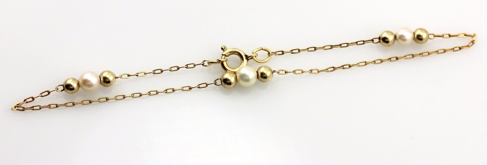 1/20 14k yellow gold filled 7" bracelet 3 cultured pearls costume fashion 0.76g