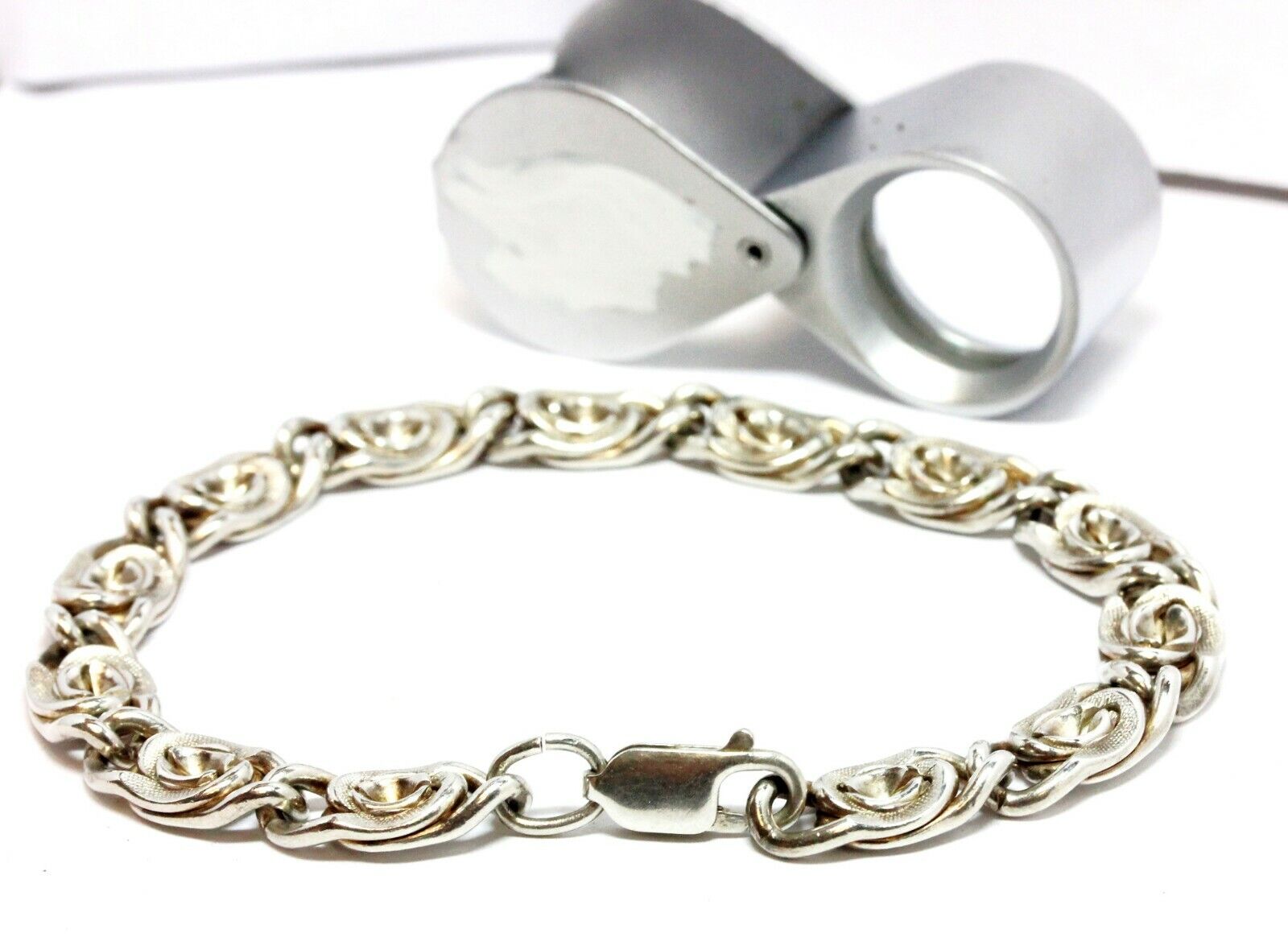 925 sterling silver 8 inch 8mm florentine rosette chain bracelet lobster 23.81g
