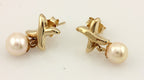 14k yellow gold X 28mm dangle earrings 6.3 - 6.6 mm round cultured pearls estate