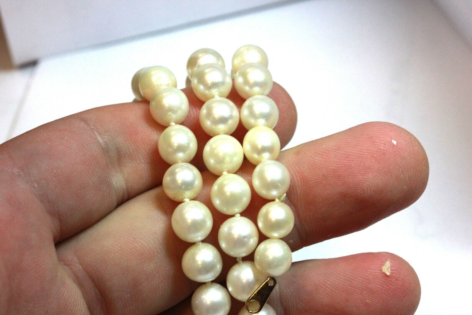 20 inch costume fashion necklace 8mm round white cultured pearls 38.44g estate