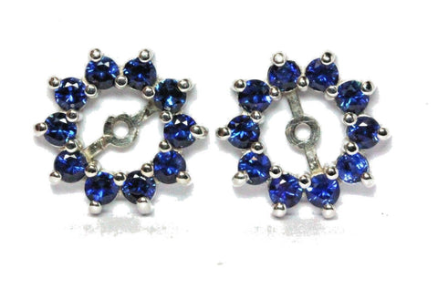 14k white gold 0.80ctw natural blue sapphire 5mm round stud earring jackets new