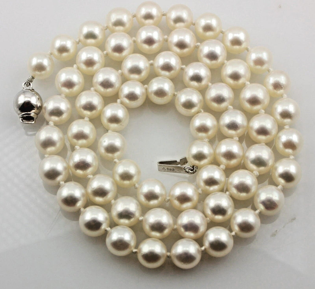 14k white gold 18" 5.5-7mm round Akoya cultured pearl strand necklace estate