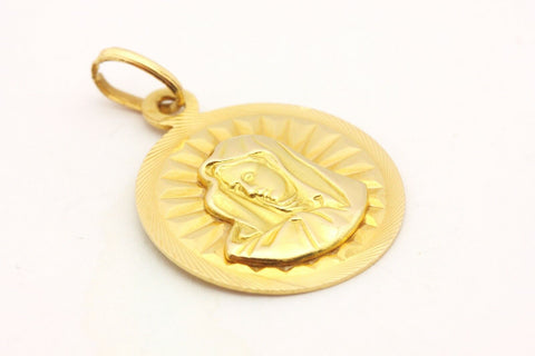 750 18k yellow gold Mary round disc religious pendant charm medallion 3.36g
