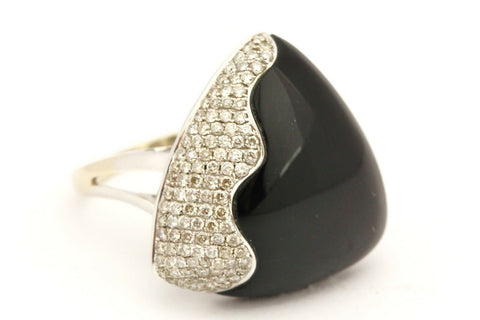 750 18k white gold black onyx 0.50ctw diamond ring size 8 estate 6.5g
