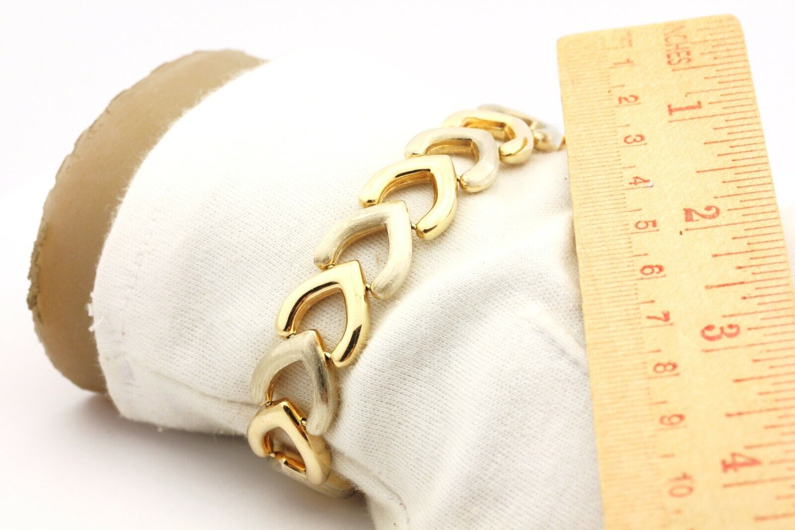 14k two tone gold chevron heart bracelet 7.5 inch 13.75mm 23.07g vintage ITALY