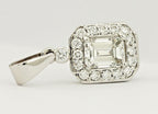 14k white gold 20mm drop halo pendant GIA emerald cut diamond ESTATE 1.15ctw