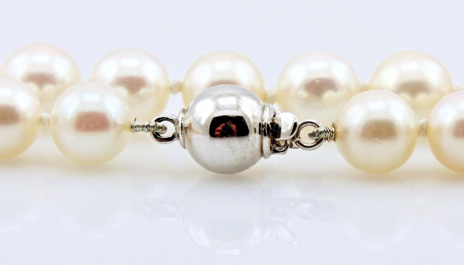 14k white gold 18" 5.5-7mm round Akoya cultured pearl strand necklace estate