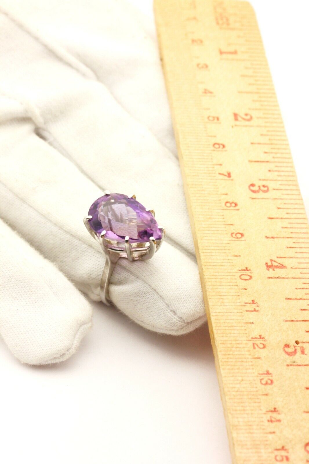 14k white gold 10.40ct purple amethyst solitaire ring size 6.75 6.79g vintage