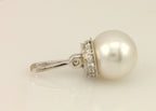 14 k white gold 10mm white round south sea cultured pearl diamond pendant new