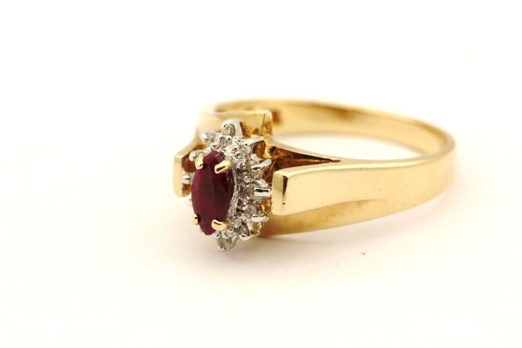 10k yellow gold red marquise ruby diamond halo ring 2.77g size 7.5 estate