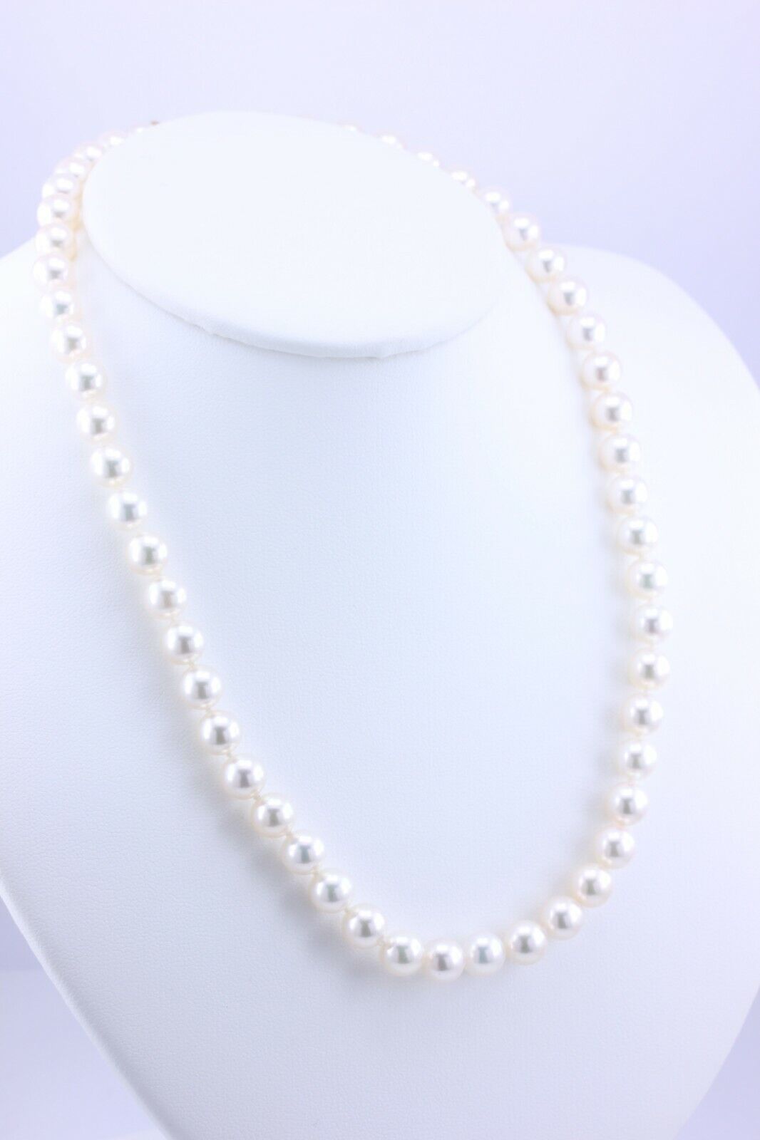 Akoya pearl strand necklace 8mm 18 inch round white 7.5-8m 14k gold clasp estate