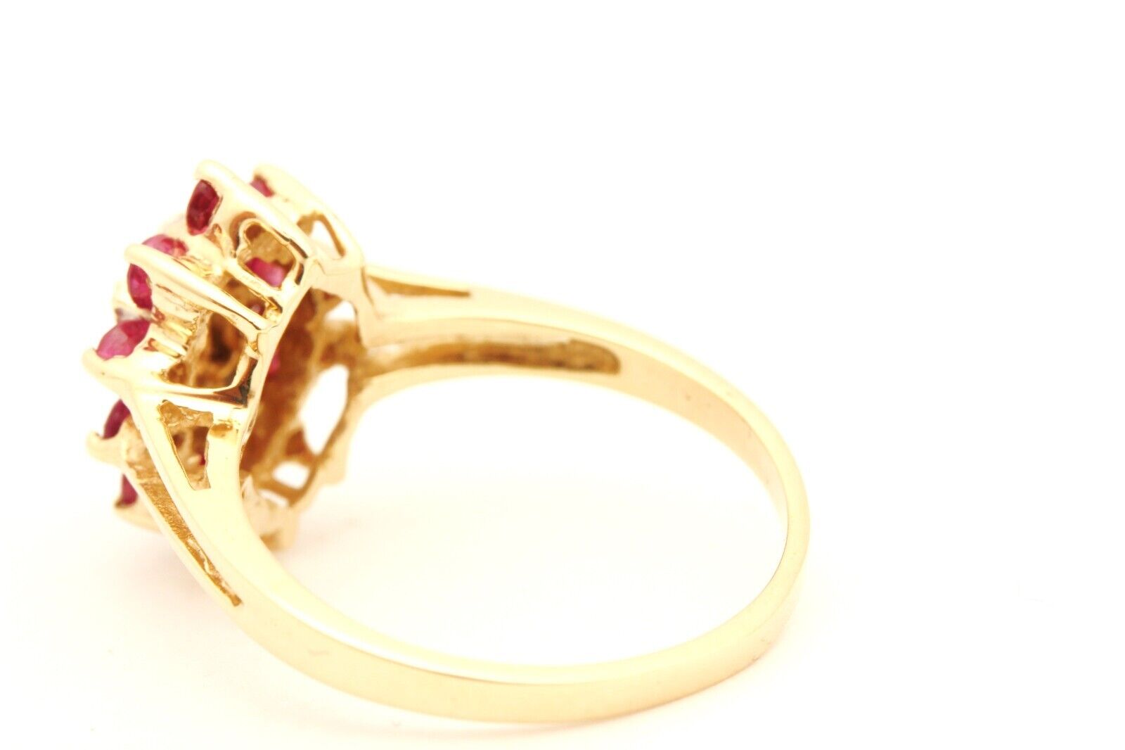 10k yellow gold ruby diamond halo ring split band size 6.75 2.81g vintage estate