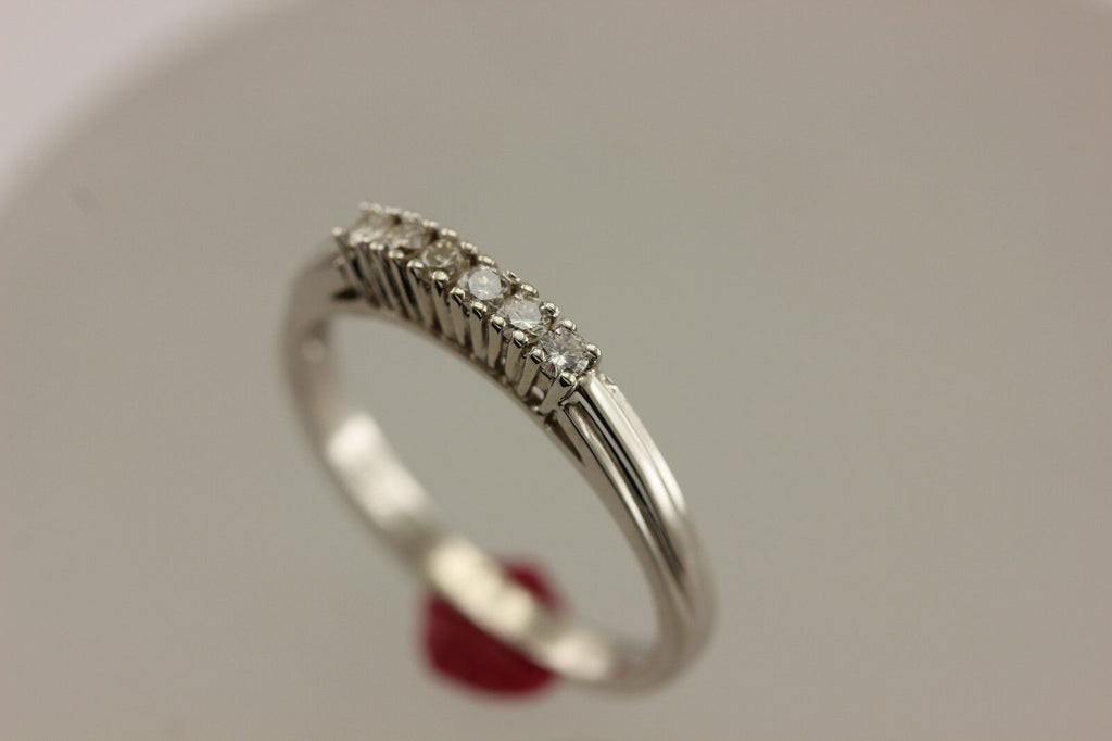 14k white gold .12ctw 6 round diamond 4 prong set wedding band ring sz 6.25 NEW