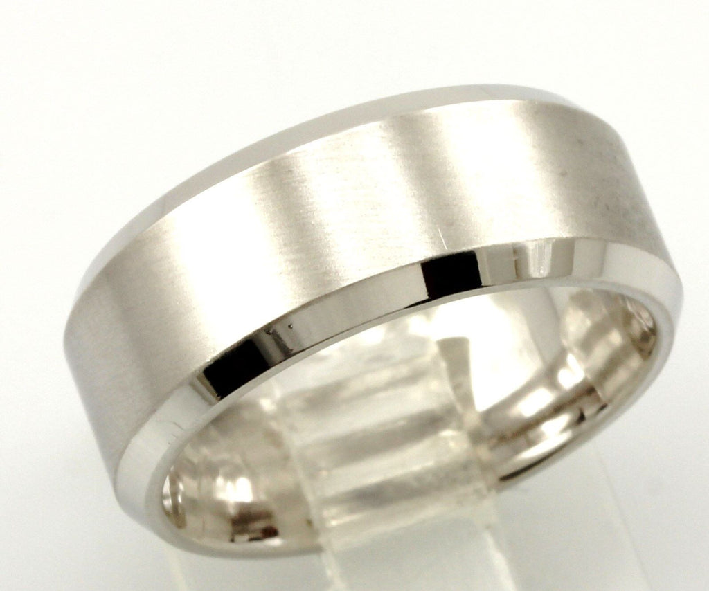 14kw gold Men's 8mm wedding band satin center polish beveled edge ring sz 7.25