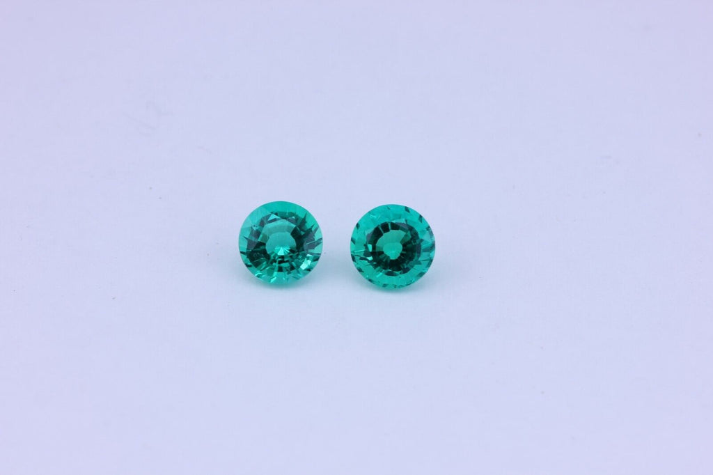 recrystalized emerald lab loose gemstone matched pair 7mm round 2.46ctw new