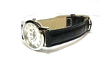USA Olympics silver stainless steel wrist watch 6.5-8 inch leather black band