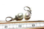 14k white gold 925 sterling silver 14mm drop freshwater pearl leverback earrings