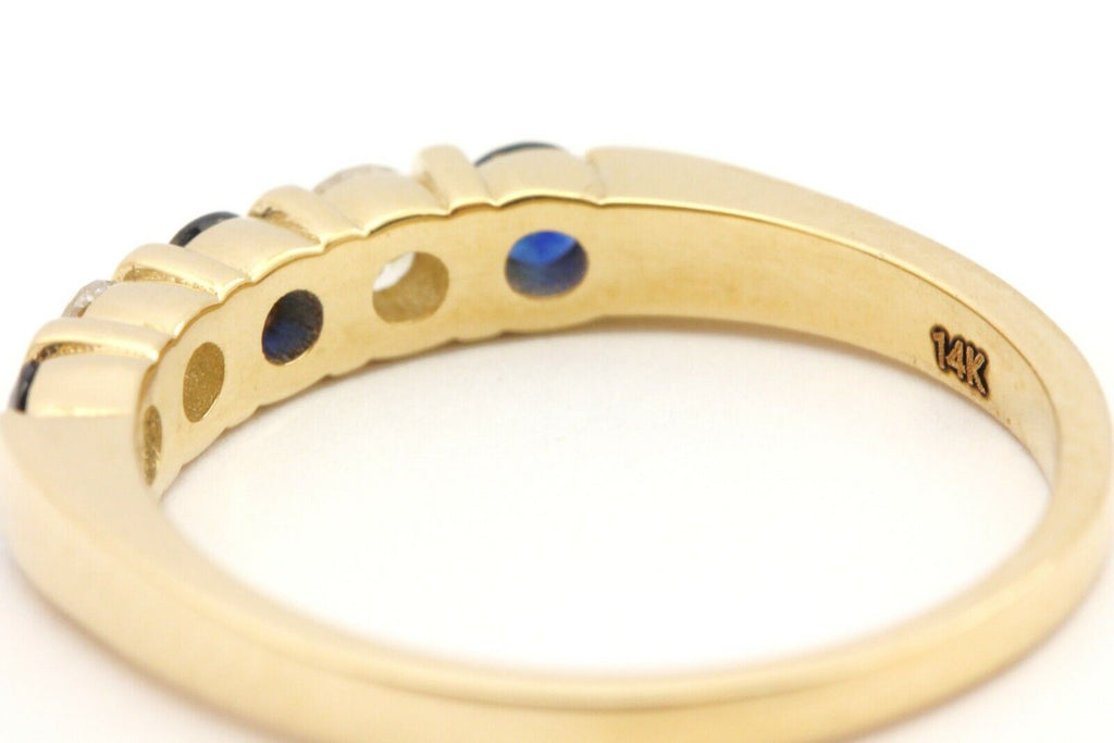 14k yellow gold 0.19ctw diamond 0.31ctw blue sapphire ring band size 5.5 2.37g