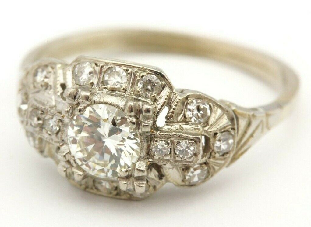 14k white gold 0.68ctw diamond ring band engagement 2.93g size 6.75 vintage