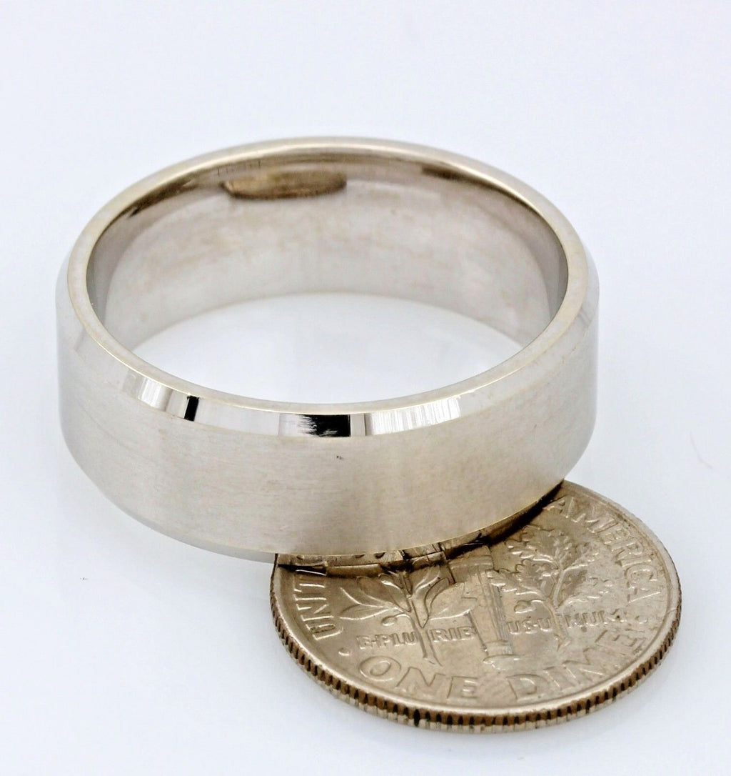 14k white gold 8mm satin center beveled edge size 10.75 men's wedding band ring